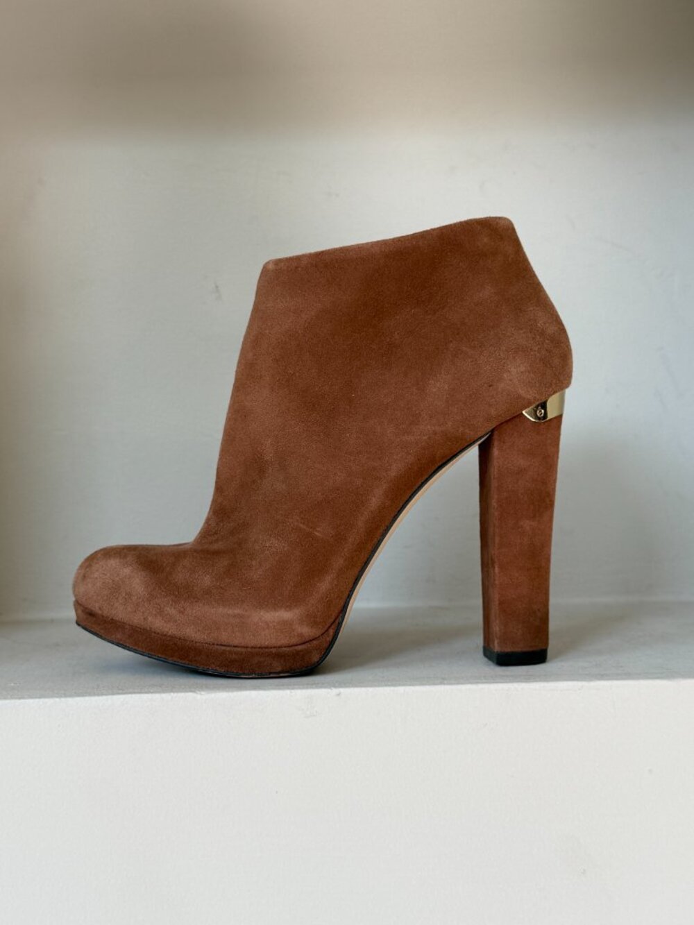 MICHAEL Michael Kors Brown Suede Platform Ankle Boots Booties 7.5 Gold - Picture 12 of 14